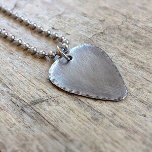 24 INCHES Hammered Edge Stainless Steel Guitar Pick Necklace